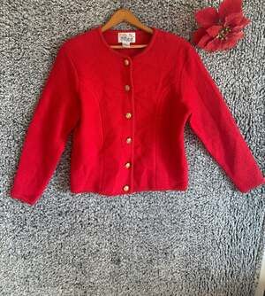 Vintage Tally-Ho Red 100% Wool Button Up Cardigan Jacket Size M